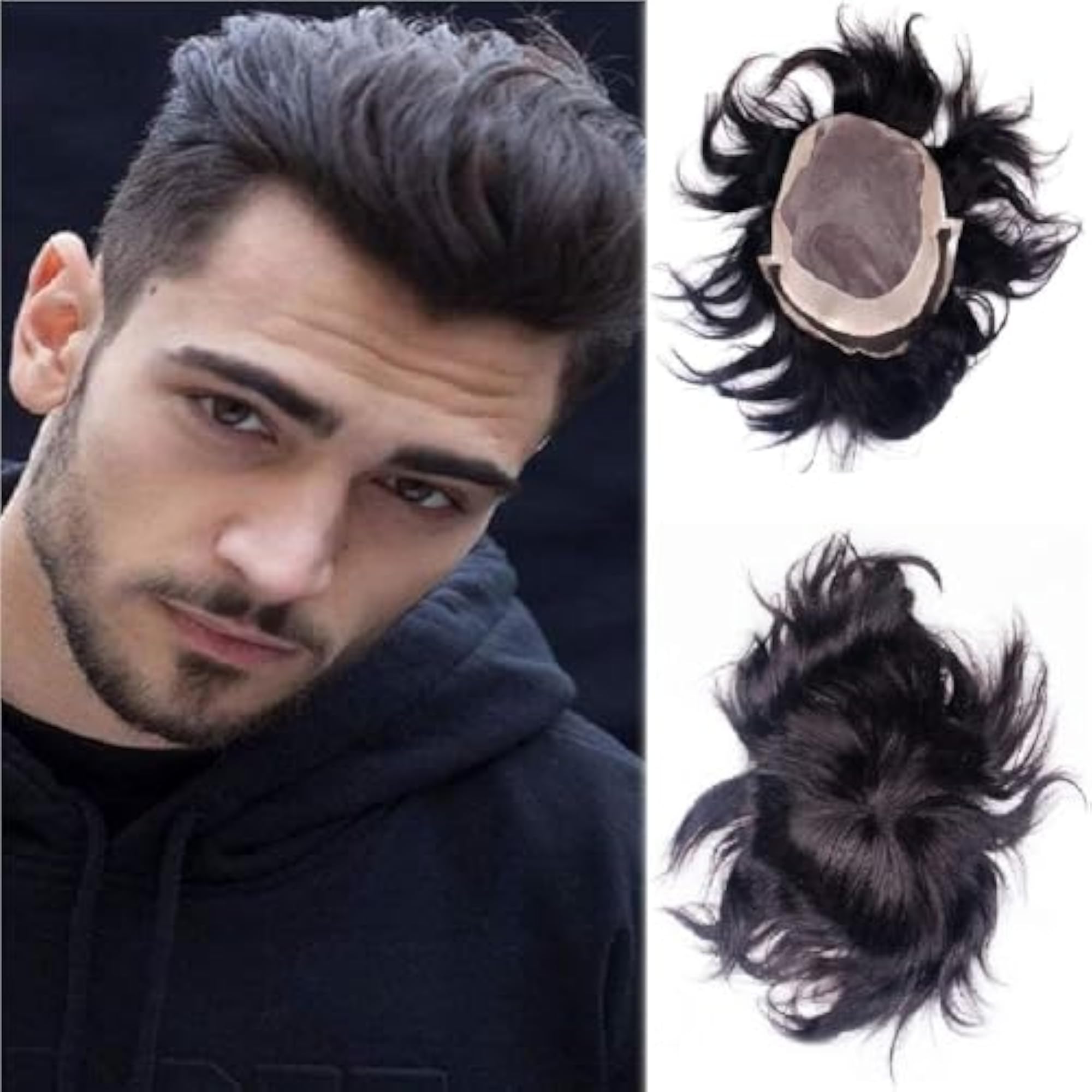 Men's Front Lace Hair Patch, Natural Black Wig